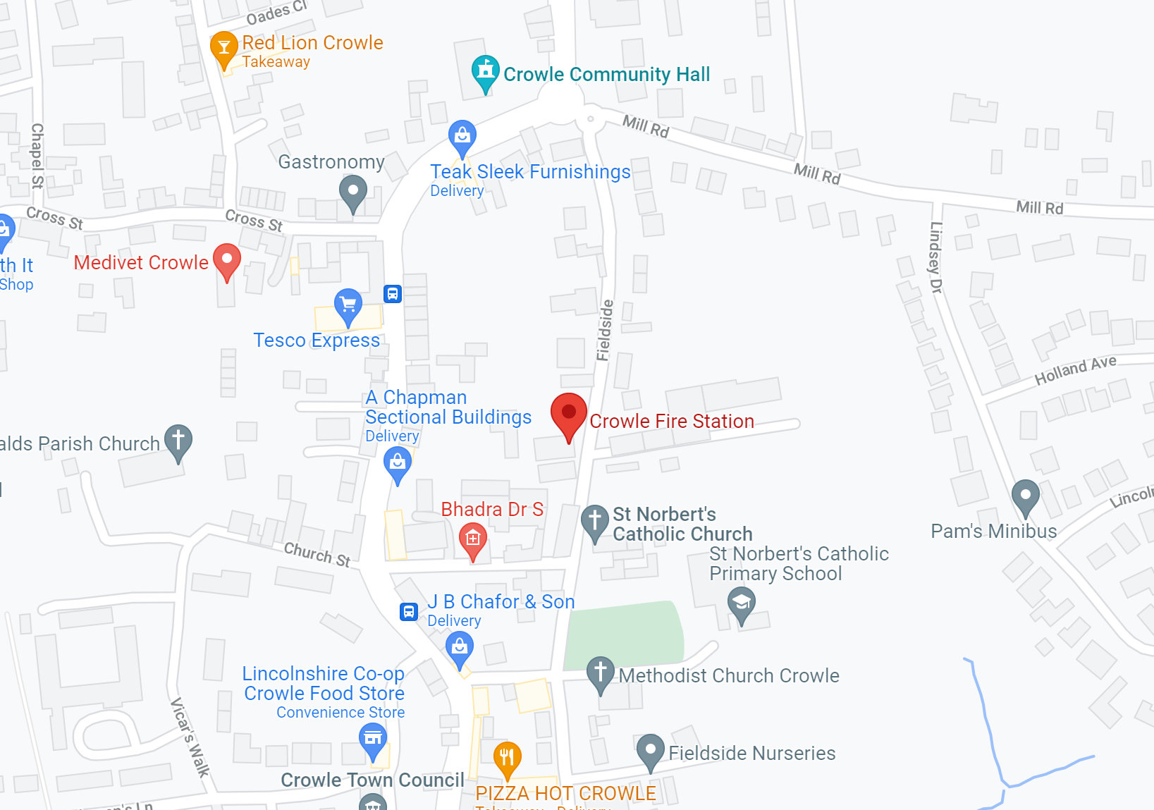 Crowle fire station map